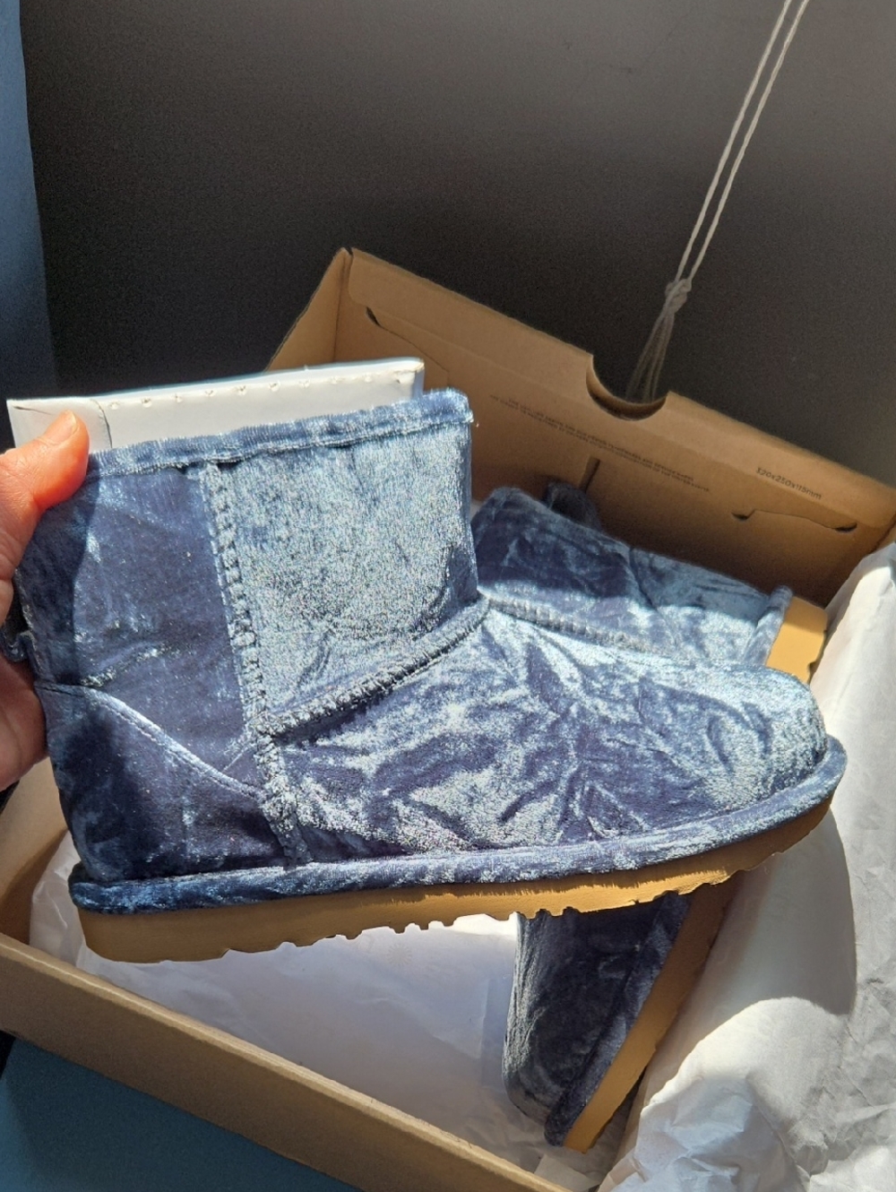 UGG Denim Blue Velvet Short Booties Kids 5 Women's 6.5